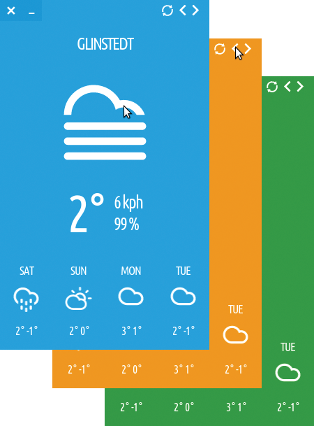 Figure 1: Stormcloud provides a few simple but important facts about the local weather, including the temperature, wind speed, and relative humidity.