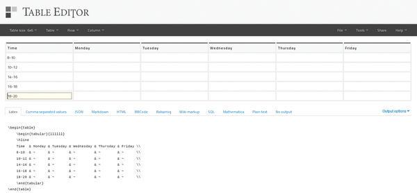 Latex Table Online